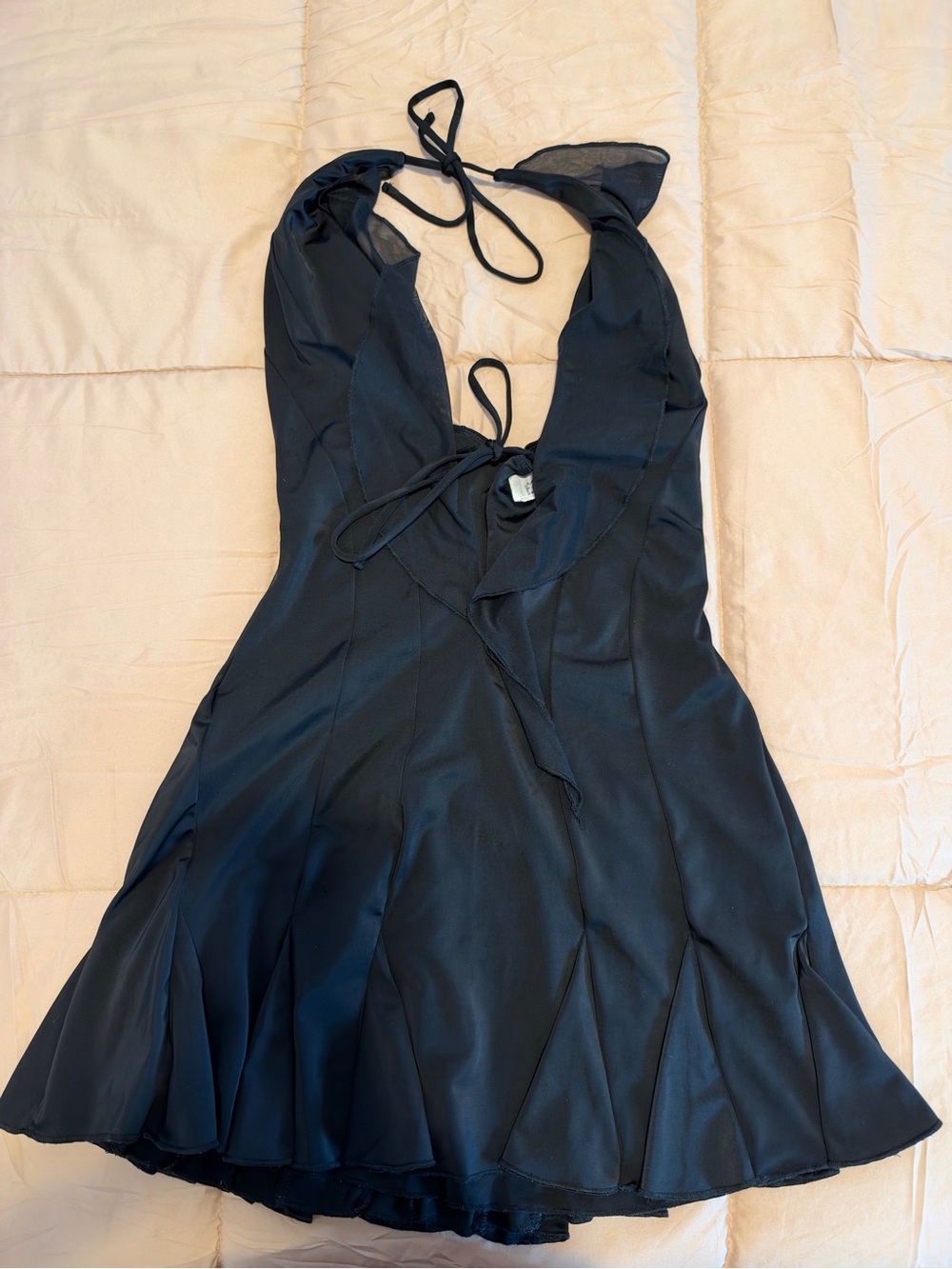 Oh Polly Black Backless Halter Ruffle Dress